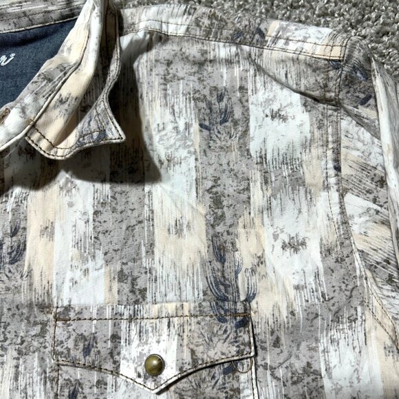 Wrangler Mens XL Retro Premium Western Button-Up Shirt Cactus Print Long Sleeve - Picture 2 of 10